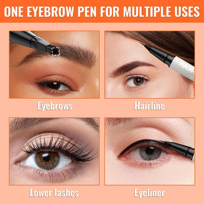 4D Brow Pen, 2-in-1 Waterproof Microblading Eyebrow Pencil with Dual-Ended Eyeliner Brush