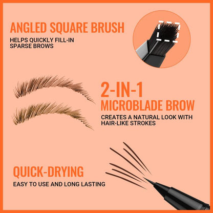 4D Brow Pen, 2-in-1 Waterproof Microblading Eyebrow Pencil with Dual-Ended Eyeliner Brush