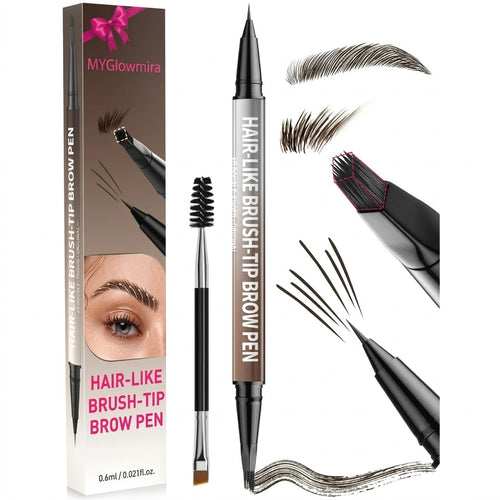 4D Brow Pen, 2-in-1 Waterproof Microblading Eyebrow Pencil with Dual-Ended Eyeliner Brush