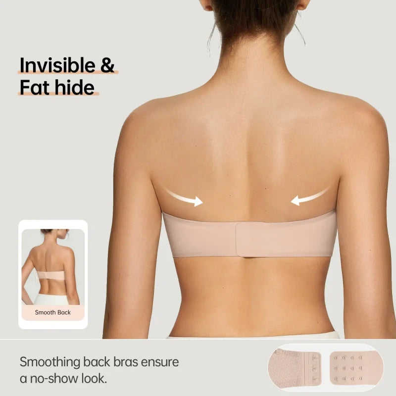 💞Womens Strapless Bras Push Up Bandeau Bra Non Slip Wireless Supportive Padded Bras