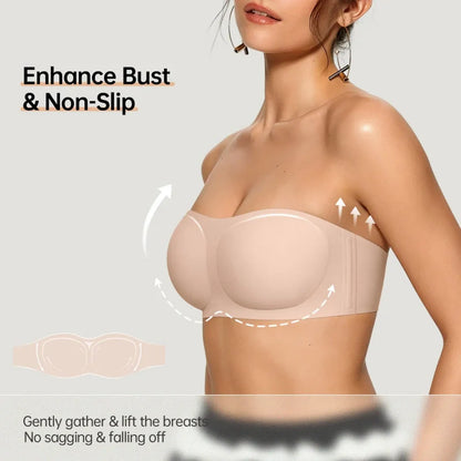 💞Womens Strapless Bras Push Up Bandeau Bra Non Slip Wireless Supportive Padded Bras